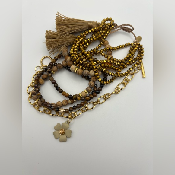 Boho Chic Brown & Gold Stacked Bracelet Set - Stylish Flirty Bracelets Set - Picture 9 of 16